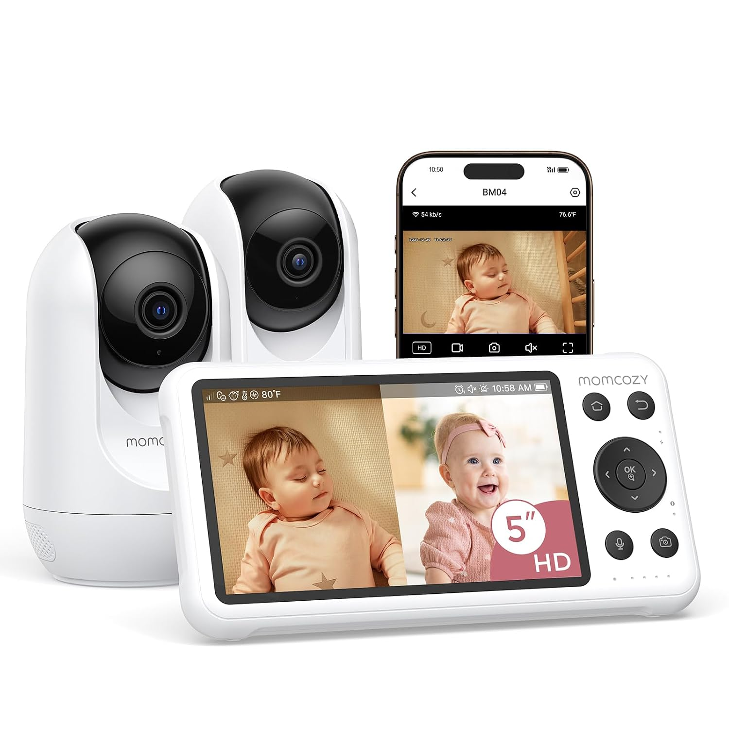 5" 1080P Smart Baby Monitor Camera with Cry Detection, Night Vision & Two-Way Talk