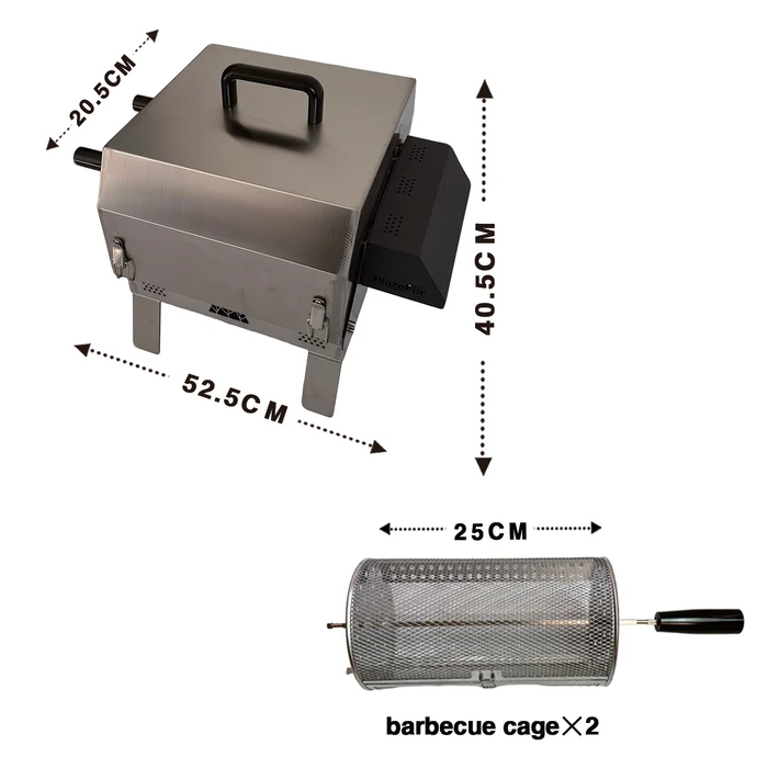 Double-Row Electric Rotating Grill, 360° Automatic BBQ Rotisserie Grill with Even Heating for Outdoor Cooking, Backyard & Camping