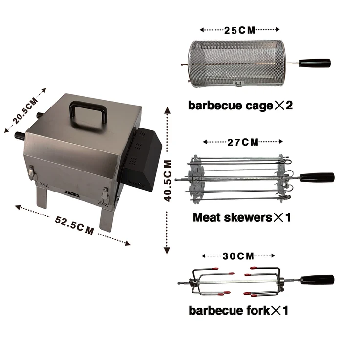 Double-Row Electric Rotating Grill, 360° Automatic BBQ Rotisserie Grill with Even Heating for Outdoor Cooking, Backyard & Camping