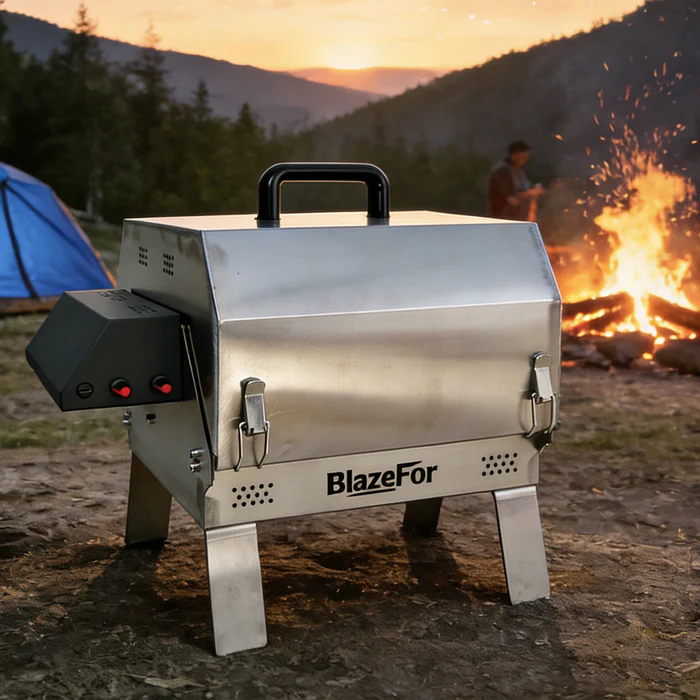 Double-Row Electric Rotating Grill, 360° Automatic BBQ Rotisserie Grill with Even Heating for Outdoor Cooking, Backyard & Camping