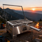 Premium Box-Style Rotating Charcoal Grill, 360° BBQ Grill with Adjustable Heat Control for Outdoor Cooking, Backyard & Camping