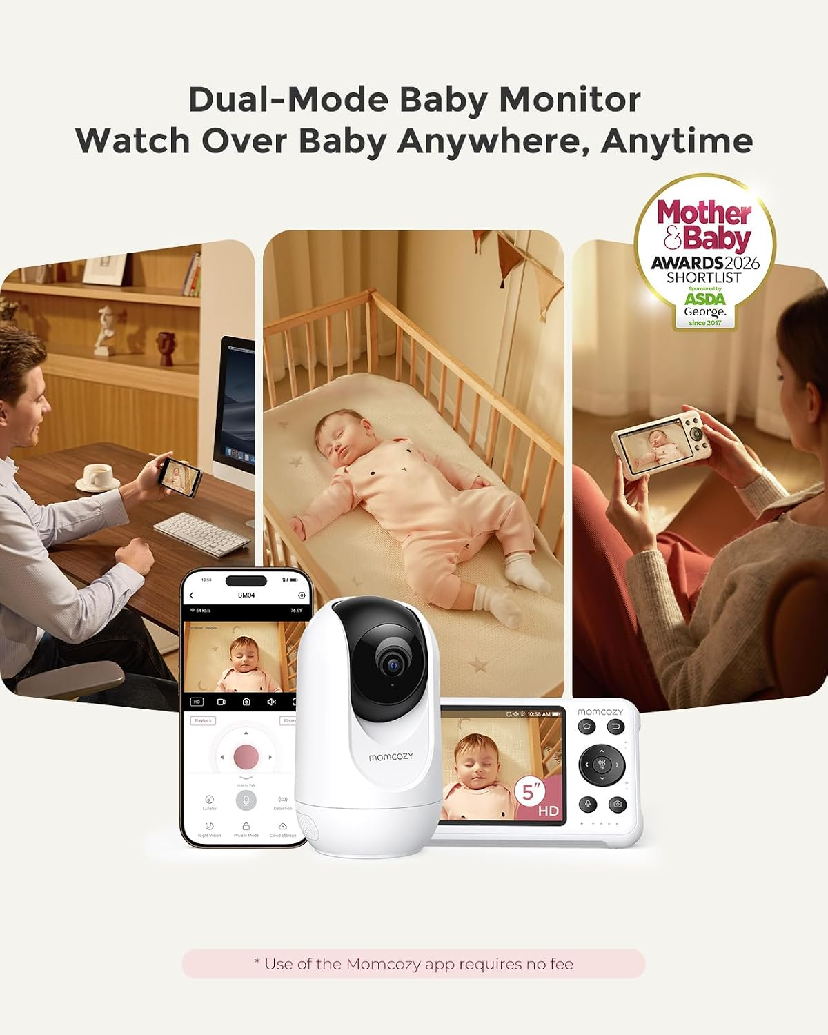 5" 1080P Smart Baby Monitor Camera with Cry Detection, Night Vision & Two-Way Talk