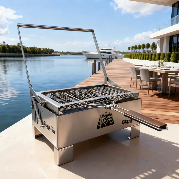 Premium Box-Style Rotating Charcoal Grill, 360° BBQ Grill with Adjustable Heat Control for Outdoor Cooking, Backyard & Camping