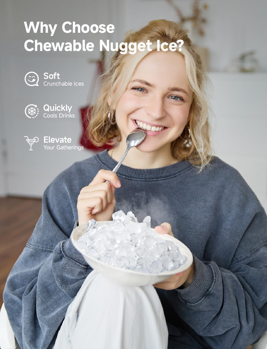 40lbs Nugget Ice Maker Countertop, Self-Cleaning Sonic Pebble Ice Maker Machine for Home