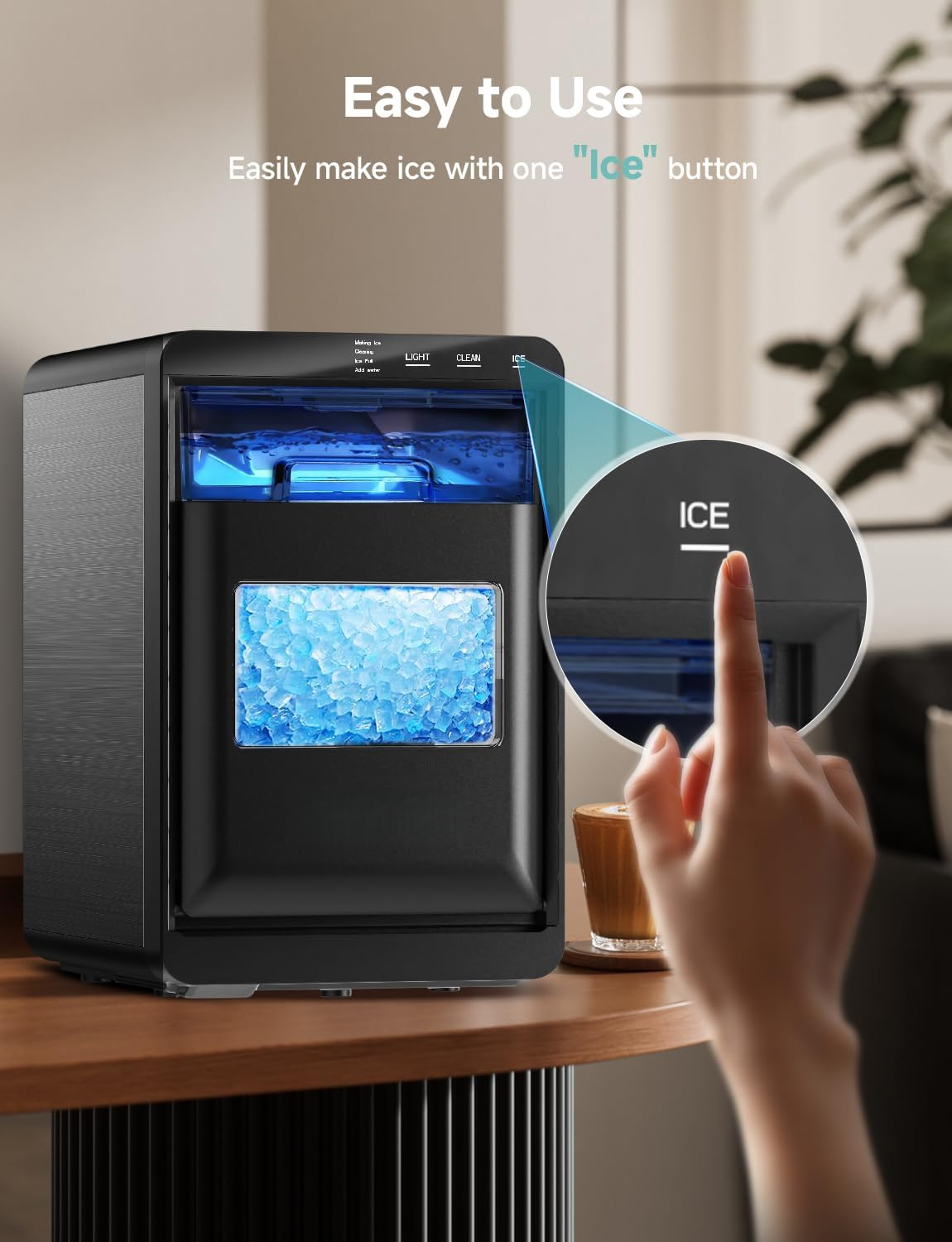 40lbs Nugget Ice Maker Countertop, Self-Cleaning Sonic Pebble Ice Maker Machine for Home
