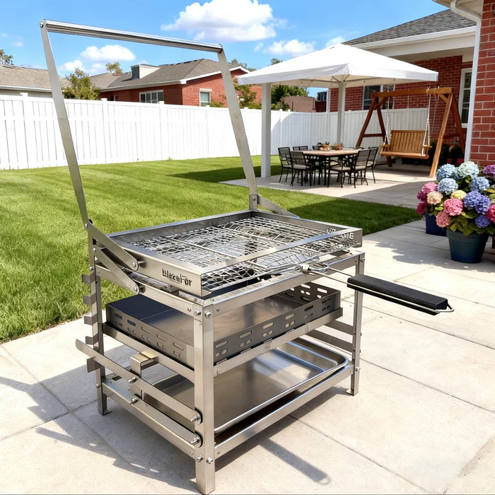 Adjustable Charcoal Rotating Grill, 360° BBQ Grill for Outdoor Cooking