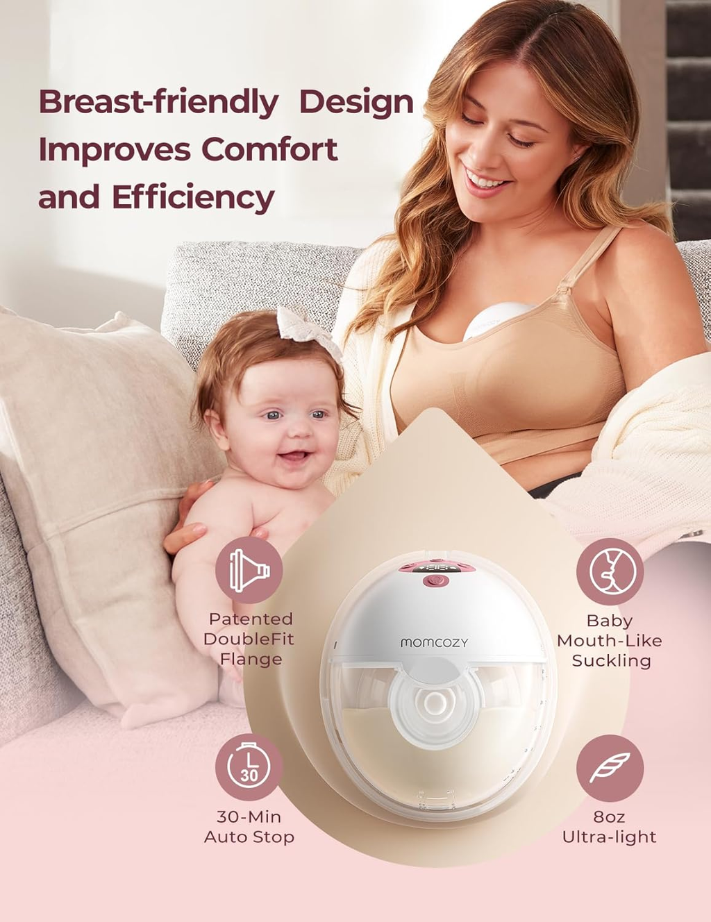 Smart Wearable Breast Pump, Hands-Free Wireless Electric Breast Pump with App Control