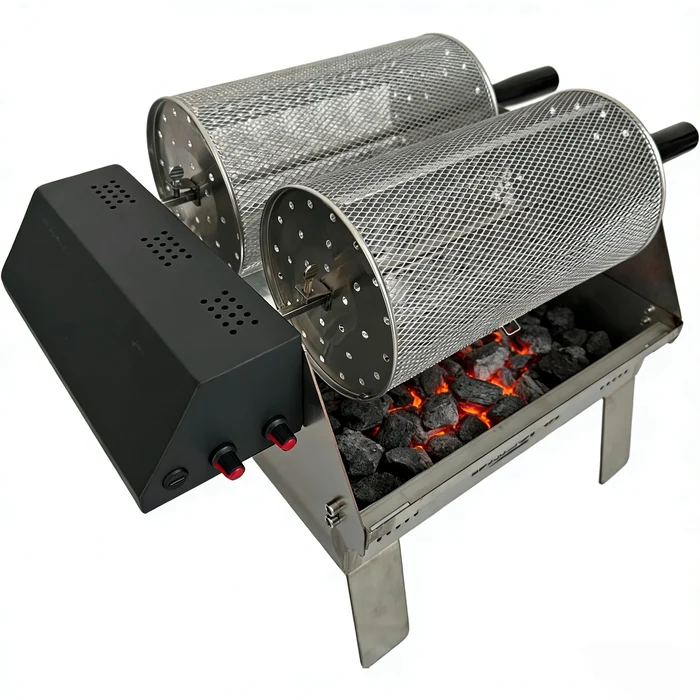 Double-Row Electric Rotating Grill, 360° Automatic BBQ Rotisserie Grill with Even Heating for Outdoor Cooking, Backyard & Camping