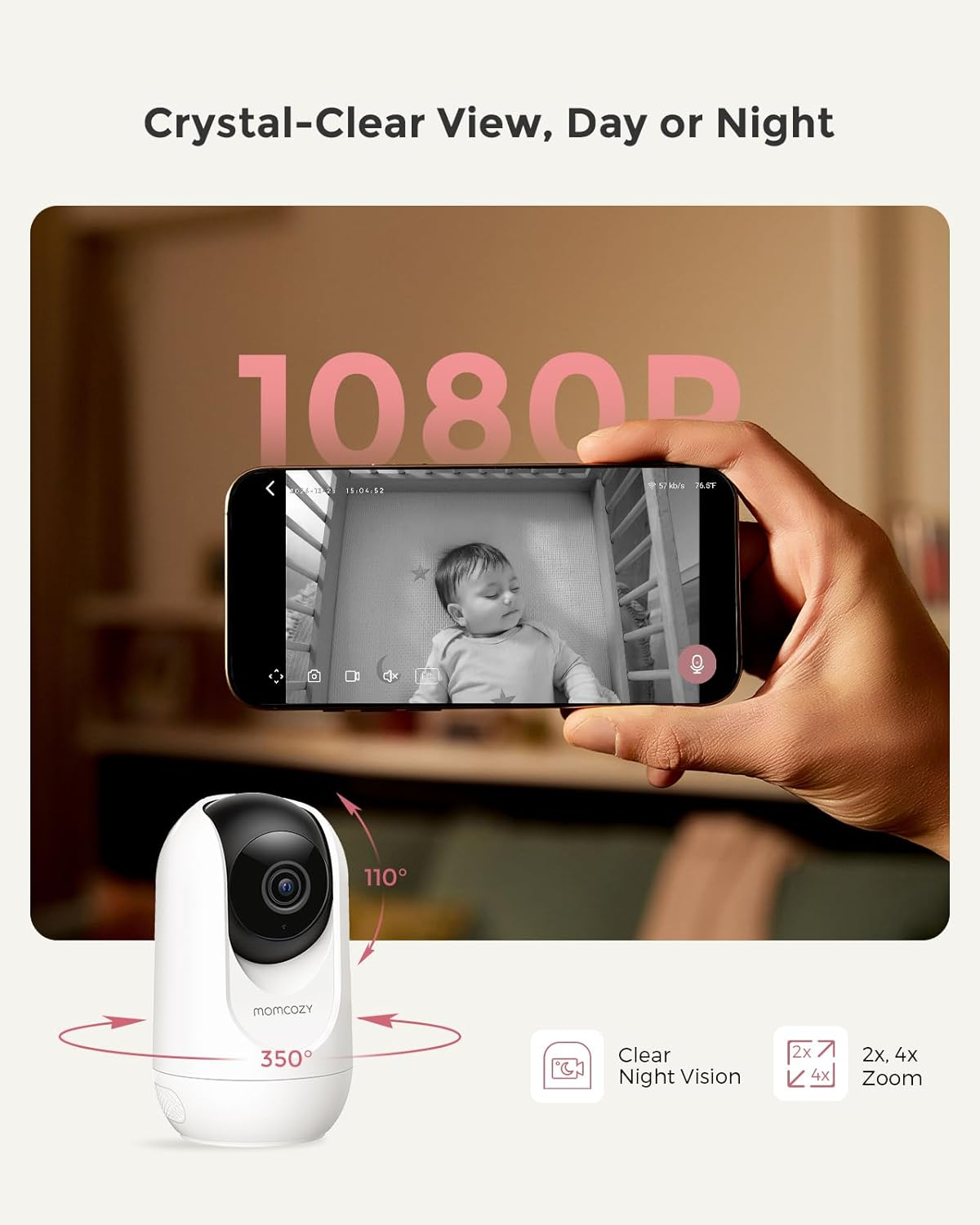 5" 1080P Smart Baby Monitor Camera with Cry Detection, Night Vision & Two-Way Talk