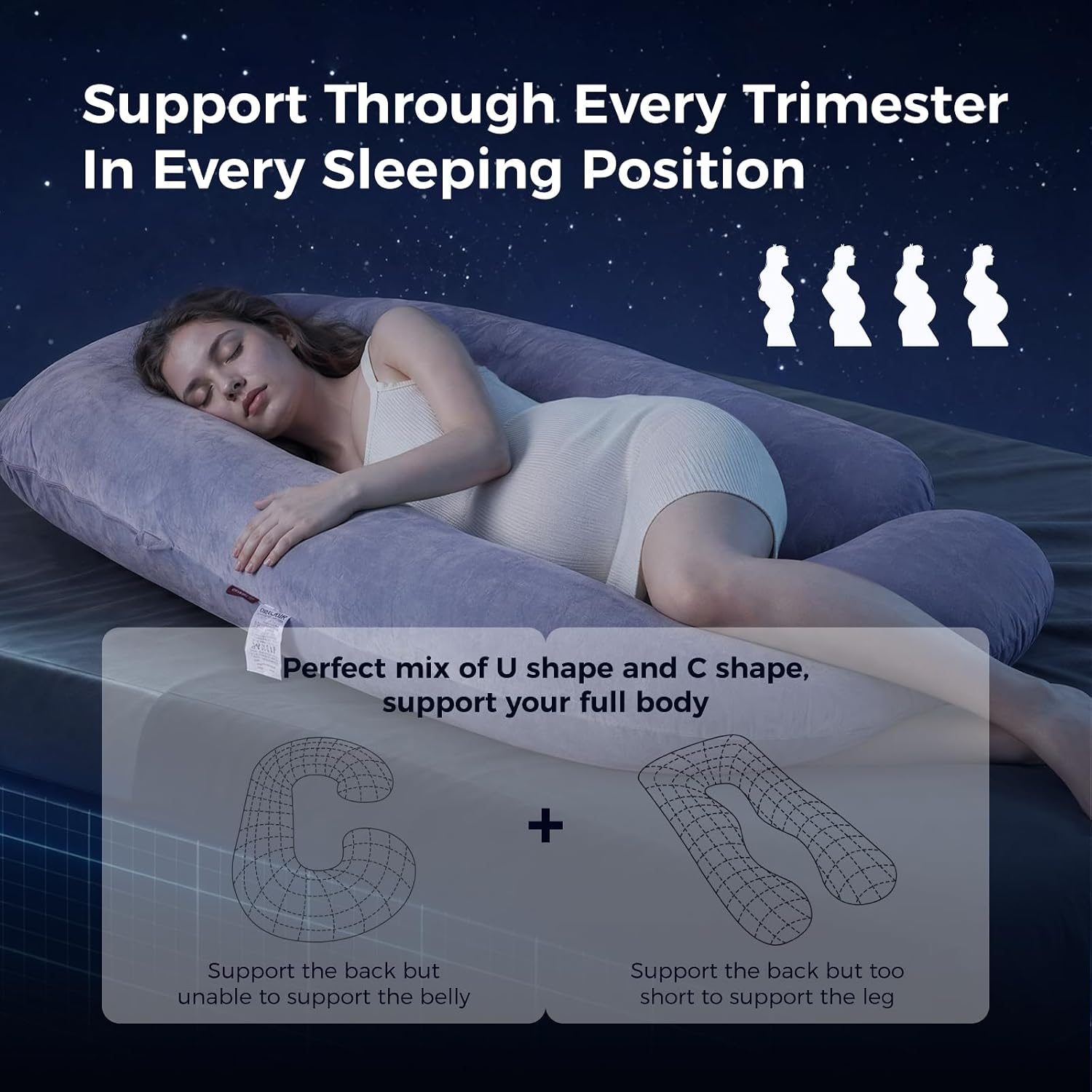 Pregnancy Pillow for Sleeping, U Shaped Full Body Maternity Pillow with Back, Belly & Leg Support