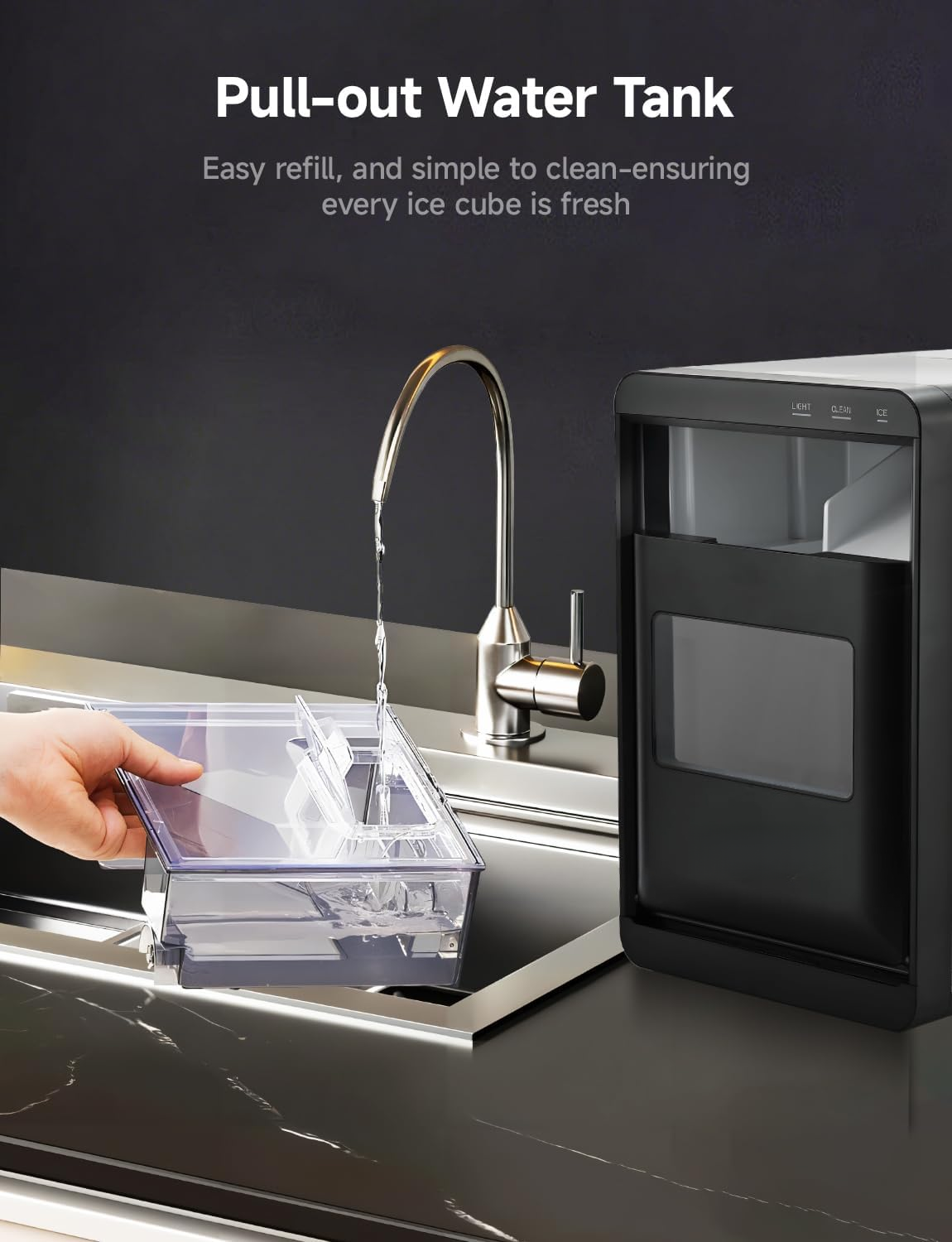 40lbs Nugget Ice Maker Countertop, Self-Cleaning Sonic Pebble Ice Maker Machine for Home