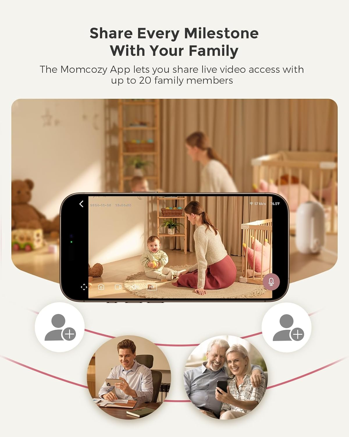 5" 1080P Smart Baby Monitor Camera with Cry Detection, Night Vision & Two-Way Talk