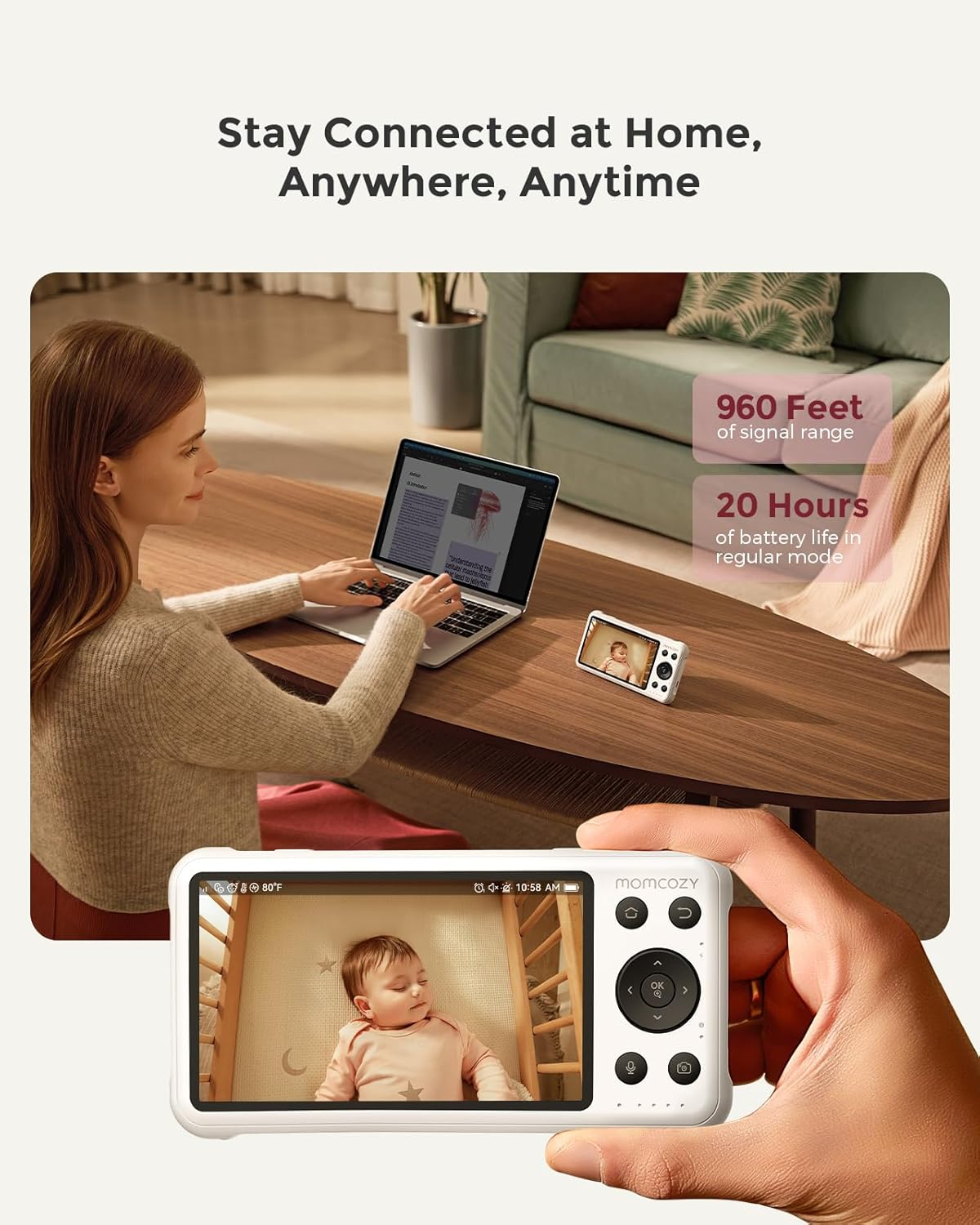 5" 1080P Smart Baby Monitor Camera with Cry Detection, Night Vision & Two-Way Talk