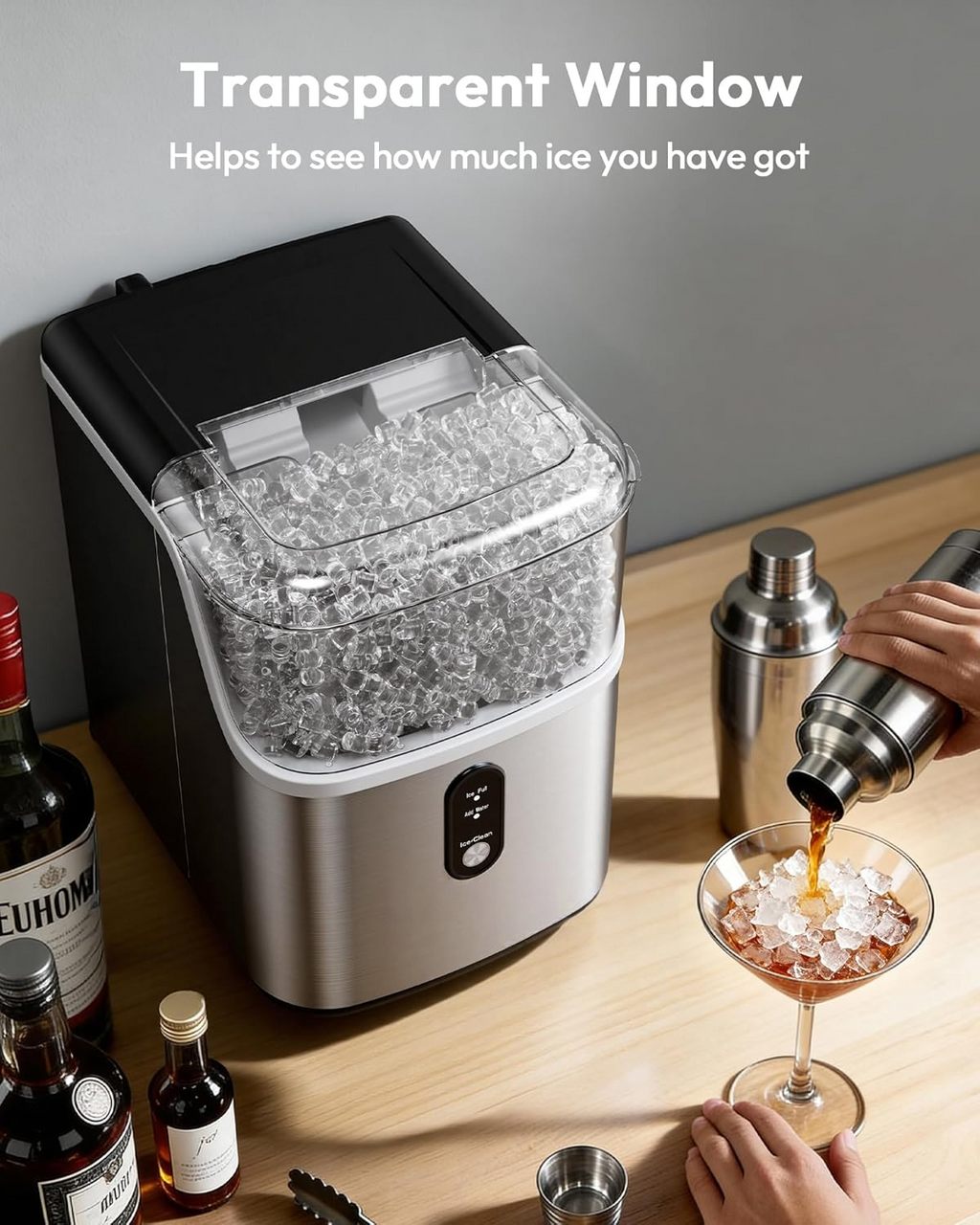 Nugget Ice Maker Countertop, 34lbs/Day Self-Cleaning Sonic Ice Machine with Stainless Steel Design