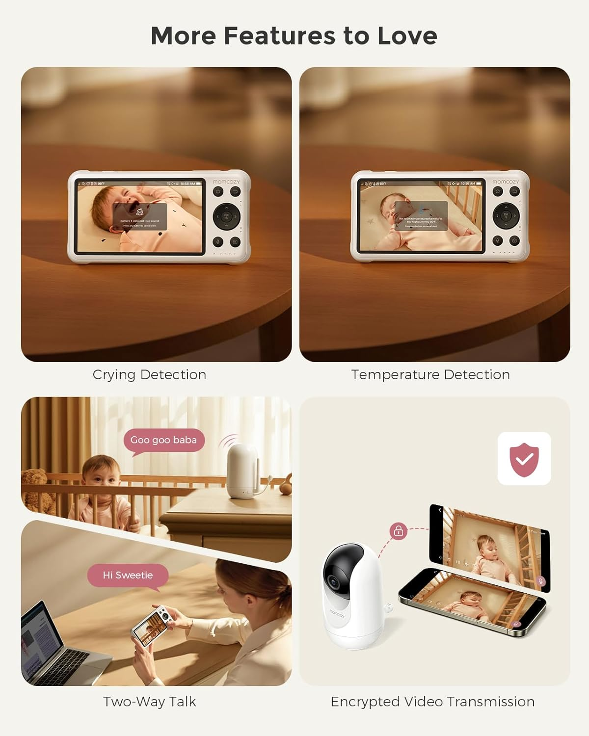 5" 1080P Smart Baby Monitor Camera with Cry Detection, Night Vision & Two-Way Talk