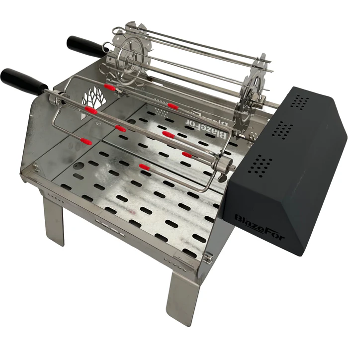 Double-Row Electric Rotating Grill, 360° Automatic BBQ Rotisserie Grill with Even Heating for Outdoor Cooking, Backyard & Camping