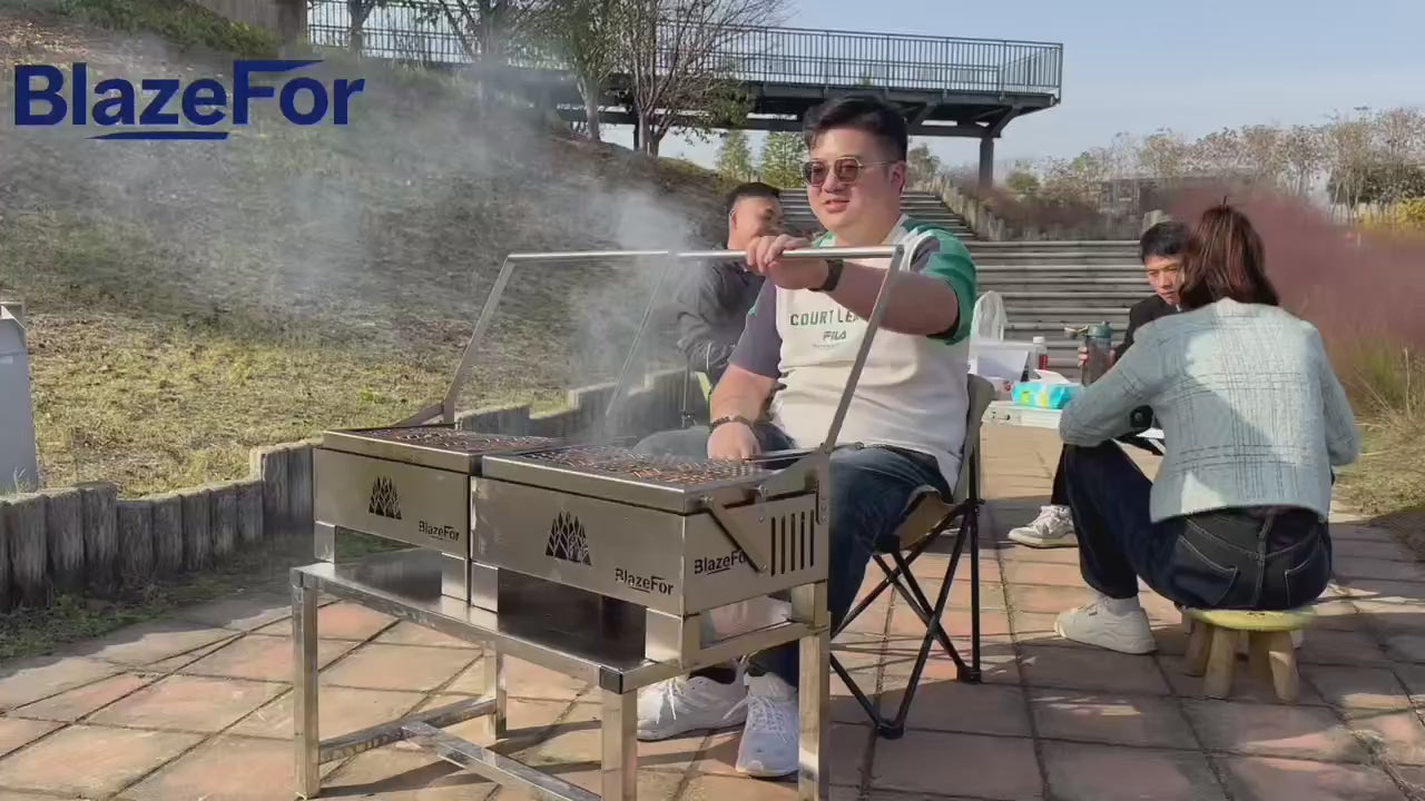 Premium Box-Style Rotating Charcoal Grill, 360° BBQ Grill with Adjustable Heat Control for Outdoor Cooking, Backyard & Camping